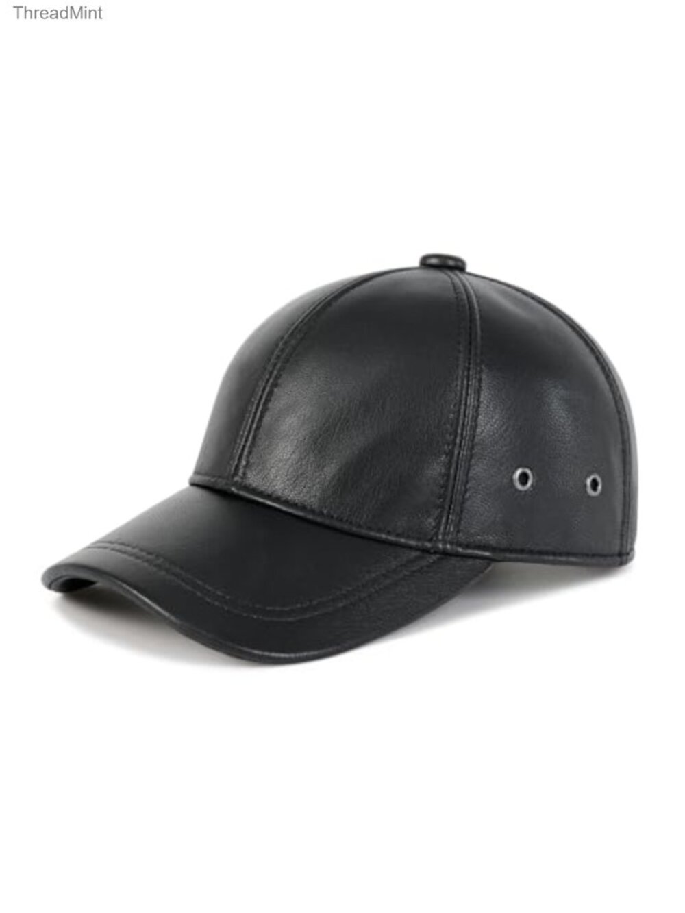 Genuine Leather Adjustable Baseball Cap Pre-Curved Visor Casual